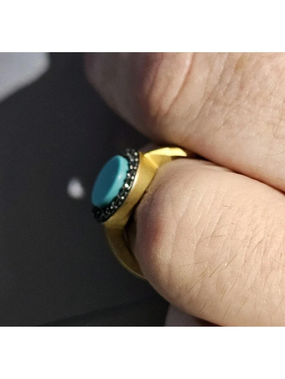 Rare Freida Rothman Turquoise Matte Gold 925 Sterling Silver Black Ring Sz 6